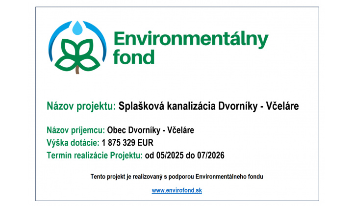 Splašková kanalizácia Dvorníky a Včeláre